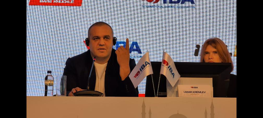 IBA President Umar Kremlev at the boxing press conference at Çırağan Palace Kempinski in Istanbul.