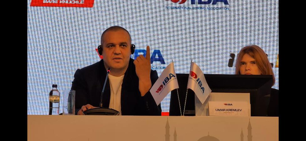 IBA President Umar Kremlev at the boxing press conference at Çırağan Palace Kempinski in Istanbul.